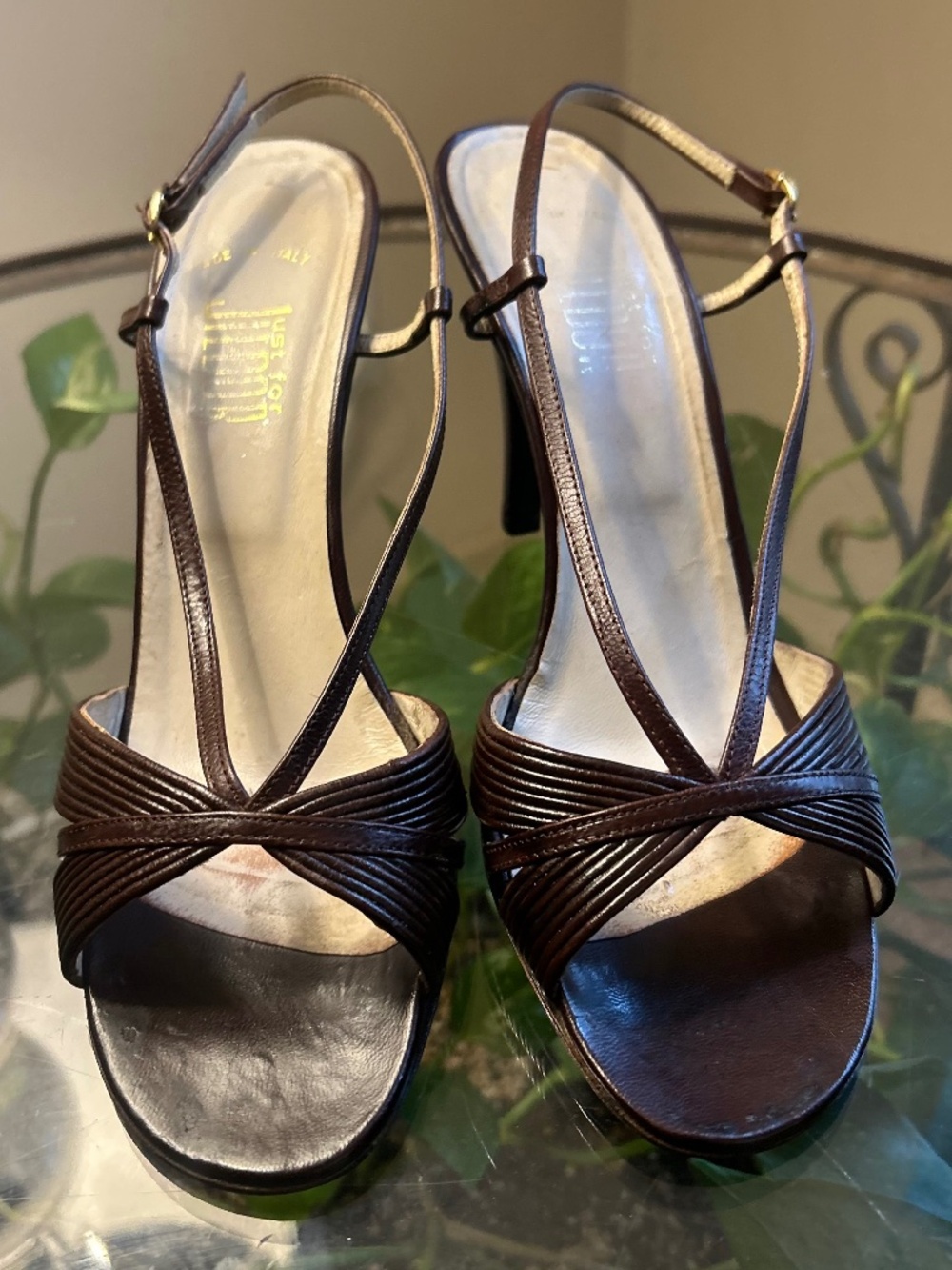 For Juli By Bob Women’s 7.5 Brown Leather Strappy Slingback Sandals Ankle Strap